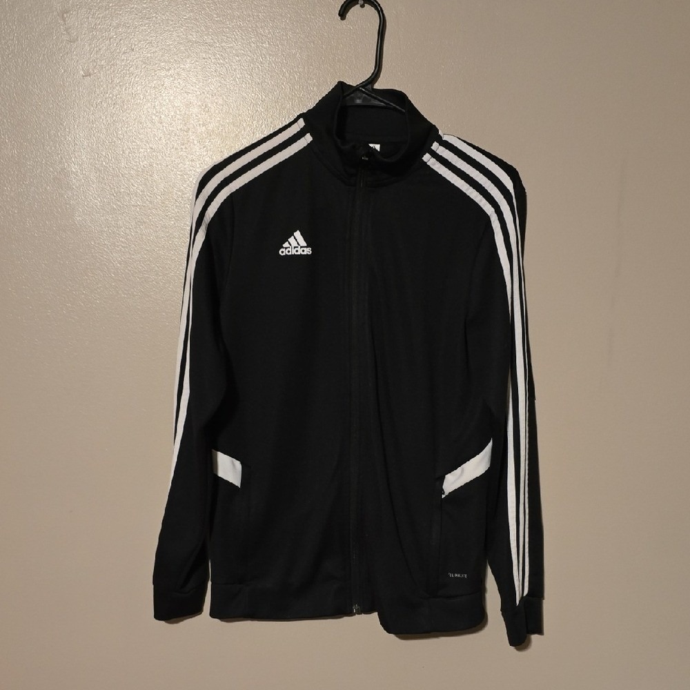 Adidas Track Jacket‎ Mens Medium Warm Up Tricot Three Stripe Full Zip Black